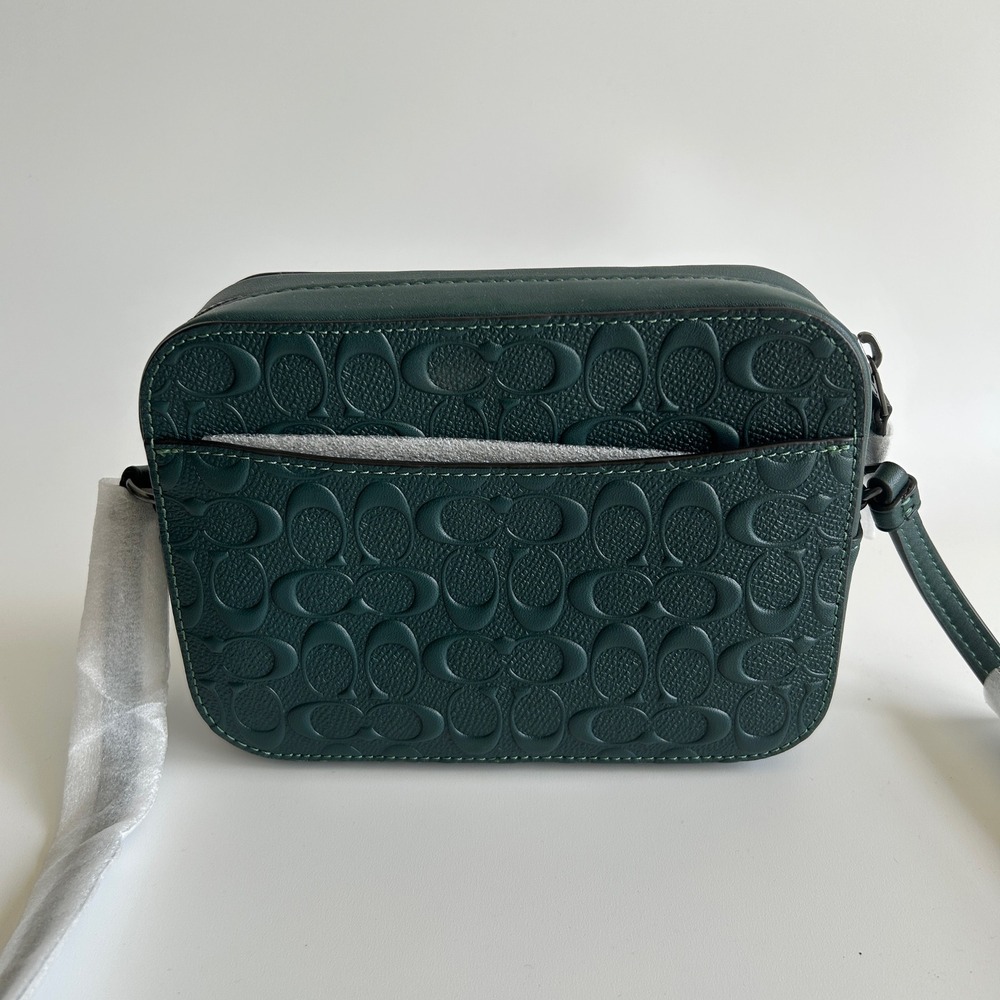 Coach Mini Jamie Forest Green Signature Debossed Leather Camera Bag NEW - Picture 2 of 11